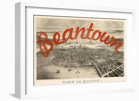 Beantown - 1870, Boston Bird's Eye View on July 4th, Massachusetts, United States Map-null-Framed Giclee Print