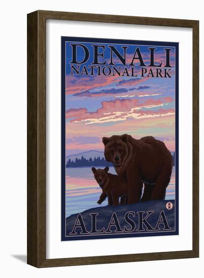 Bear and Cub, Denali National Park, Alaska-Lantern Press-Framed Art Print