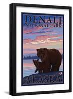 Bear and Cub, Denali National Park, Alaska-Lantern Press-Framed Art Print