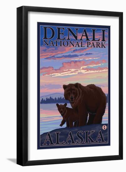 Bear and Cub, Denali National Park, Alaska-Lantern Press-Framed Art Print