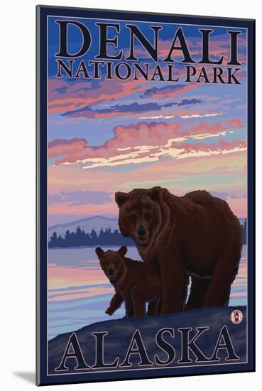 Bear and Cub, Denali National Park, Alaska-Lantern Press-Mounted Art Print