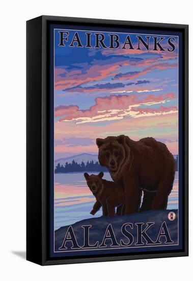 Bear and Cub, Fairbanks, Alaska-Lantern Press-Framed Stretched Canvas