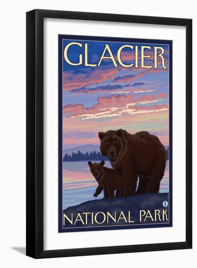 Bear and Cub, Glacier National Park, Montana-Lantern Press-Framed Art Print