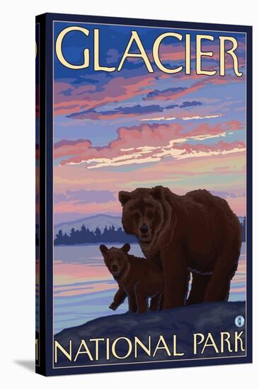 Bear and Cub, Glacier National Park, Montana-Lantern Press-Stretched Canvas