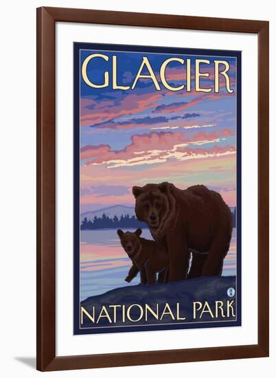 Bear and Cub, Glacier National Park, Montana-Lantern Press-Framed Art Print