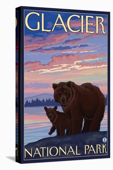 Bear and Cub, Glacier National Park, Montana-Lantern Press-Stretched Canvas