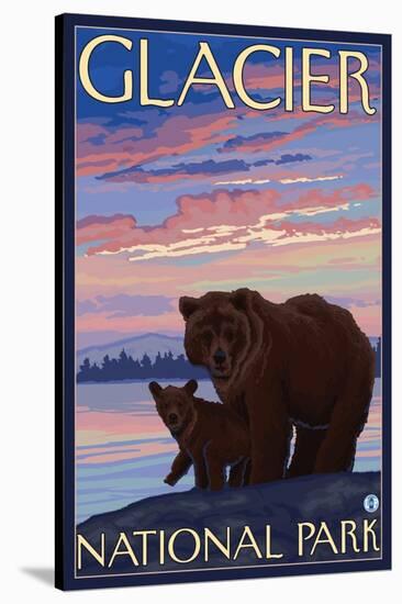 Bear and Cub, Glacier National Park, Montana-Lantern Press-Stretched Canvas