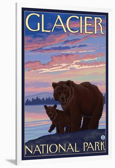 Bear and Cub, Glacier National Park, Montana-Lantern Press-Framed Art Print