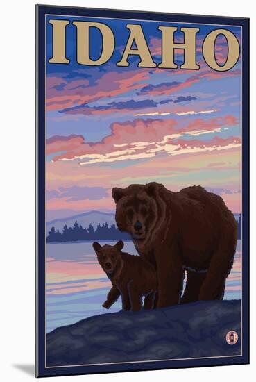 Bear and Cub, Idaho-Lantern Press-Mounted Art Print