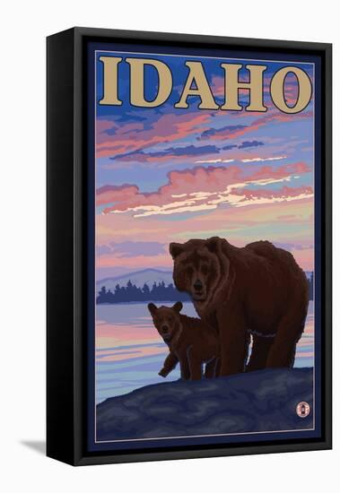Bear and Cub, Idaho-Lantern Press-Framed Stretched Canvas