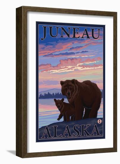 Bear and Cub, Juneau, Alaska-Lantern Press-Framed Art Print