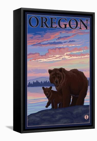 Bear and Cub, Oregon-Lantern Press-Framed Stretched Canvas