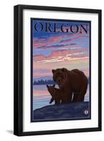 Bear and Cub, Oregon-Lantern Press-Framed Art Print