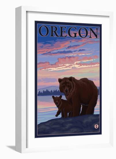 Bear and Cub, Oregon-Lantern Press-Framed Art Print