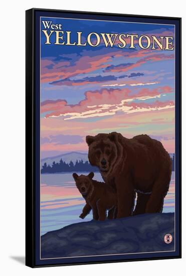 Bear and Cub, West Yellowstone, Montana-Lantern Press-Framed Stretched Canvas