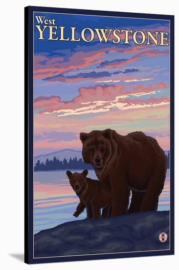 Bear and Cub, West Yellowstone, Montana-Lantern Press-Stretched Canvas