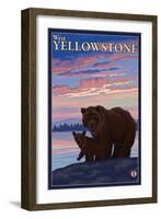 Bear and Cub, West Yellowstone, Montana-Lantern Press-Framed Art Print