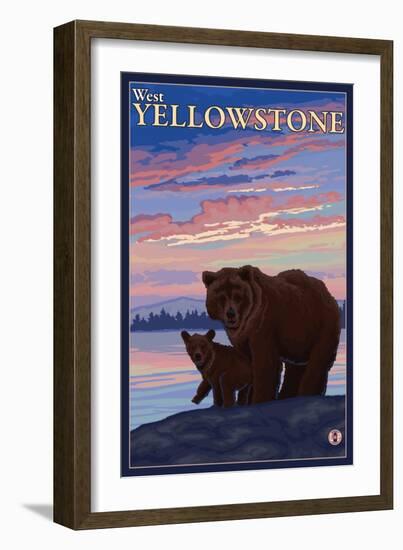 Bear and Cub, West Yellowstone, Montana-Lantern Press-Framed Art Print