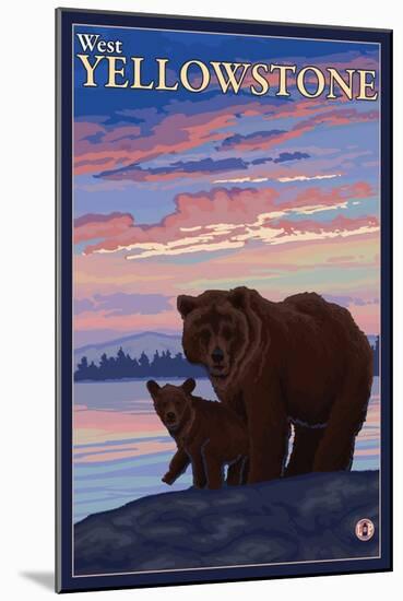 Bear and Cub, West Yellowstone, Montana-Lantern Press-Mounted Art Print