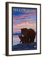 Bear and Cub, Yellowstone National Park-Lantern Press-Framed Art Print