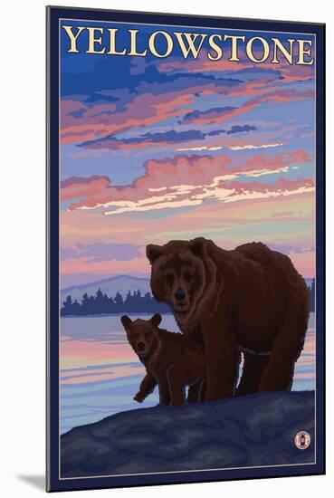 Bear and Cub, Yellowstone National Park-Lantern Press-Mounted Art Print