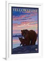 Bear and Cub, Yellowstone National Park-Lantern Press-Framed Art Print