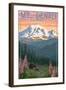 Bear and Cubs Spring Flowers - Mount Denali, Alaska-Lantern Press-Framed Art Print