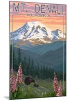 Bear and Cubs Spring Flowers - Mount Denali, Alaska-Lantern Press-Mounted Art Print