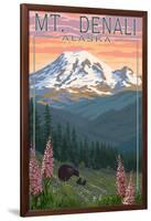 Bear and Cubs Spring Flowers - Mount Denali, Alaska-Lantern Press-Framed Art Print