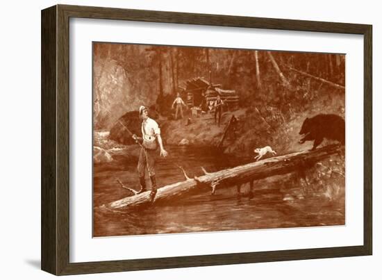 Bear approaches fishermen in the woods-Henry Marriott Paget-Framed Giclee Print