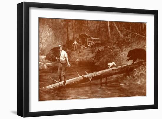 Bear approaches fishermen in the woods-Henry Marriott Paget-Framed Giclee Print