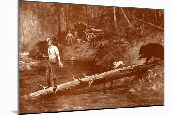 Bear approaches fishermen in the woods-Henry Marriott Paget-Mounted Giclee Print