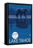 Bear at Night - Lake Tahoe, California-Lantern Press-Framed Stretched Canvas