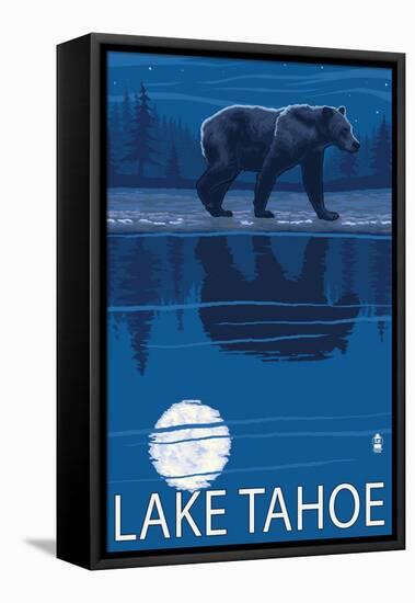 Bear at Night - Lake Tahoe, California-Lantern Press-Framed Stretched Canvas