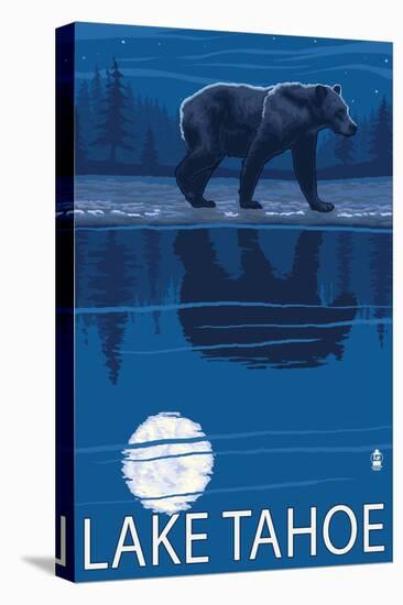 Bear at Night - Lake Tahoe, California-Lantern Press-Stretched Canvas