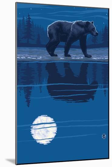 Bear at Night-Lantern Press-Mounted Art Print