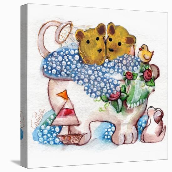 Bear Bubble Bath-sylvia pimental-Stretched Canvas