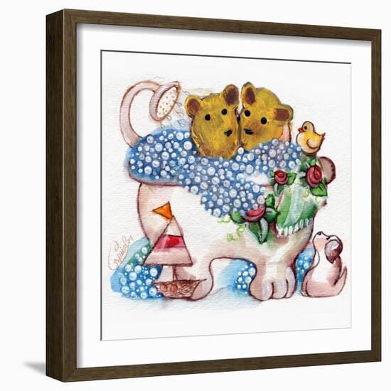 Bear Bubble Bath-sylvia pimental-Framed Art Print