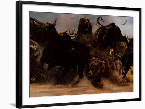 Bear Bull Brawl-Adrian De Rooy-Framed Art Print