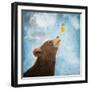 Bear Cub and Bee with Honeycomb-Paula Belle Flores-Framed Art Print