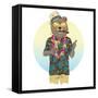 Bear Dressed up in Hawaiin Shirt with Cocktail-Olga_Angelloz-Framed Stretched Canvas