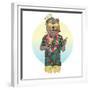 Bear Dressed up in Hawaiin Shirt with Cocktail-Olga_Angelloz-Framed Premium Giclee Print