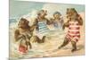 Bear Family Frolicking in Surf-null-Mounted Premium Giclee Print