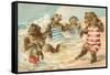 Bear Family Frolicking in Surf-null-Framed Stretched Canvas
