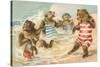 Bear Family Frolicking in Surf-null-Stretched Canvas
