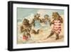 Bear Family Frolicking in Surf-null-Framed Art Print