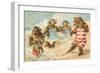 Bear Family Frolicking in Surf-null-Framed Art Print