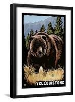 Bear Family - Grizzly Bear Scratchboard-Lantern Press-Framed Art Print