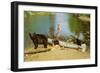 Bear Family in Canoe, Kid Screaming-null-Framed Art Print