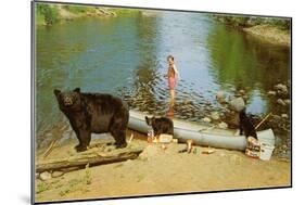 Bear Family in Canoe, Kid Screaming-null-Mounted Art Print